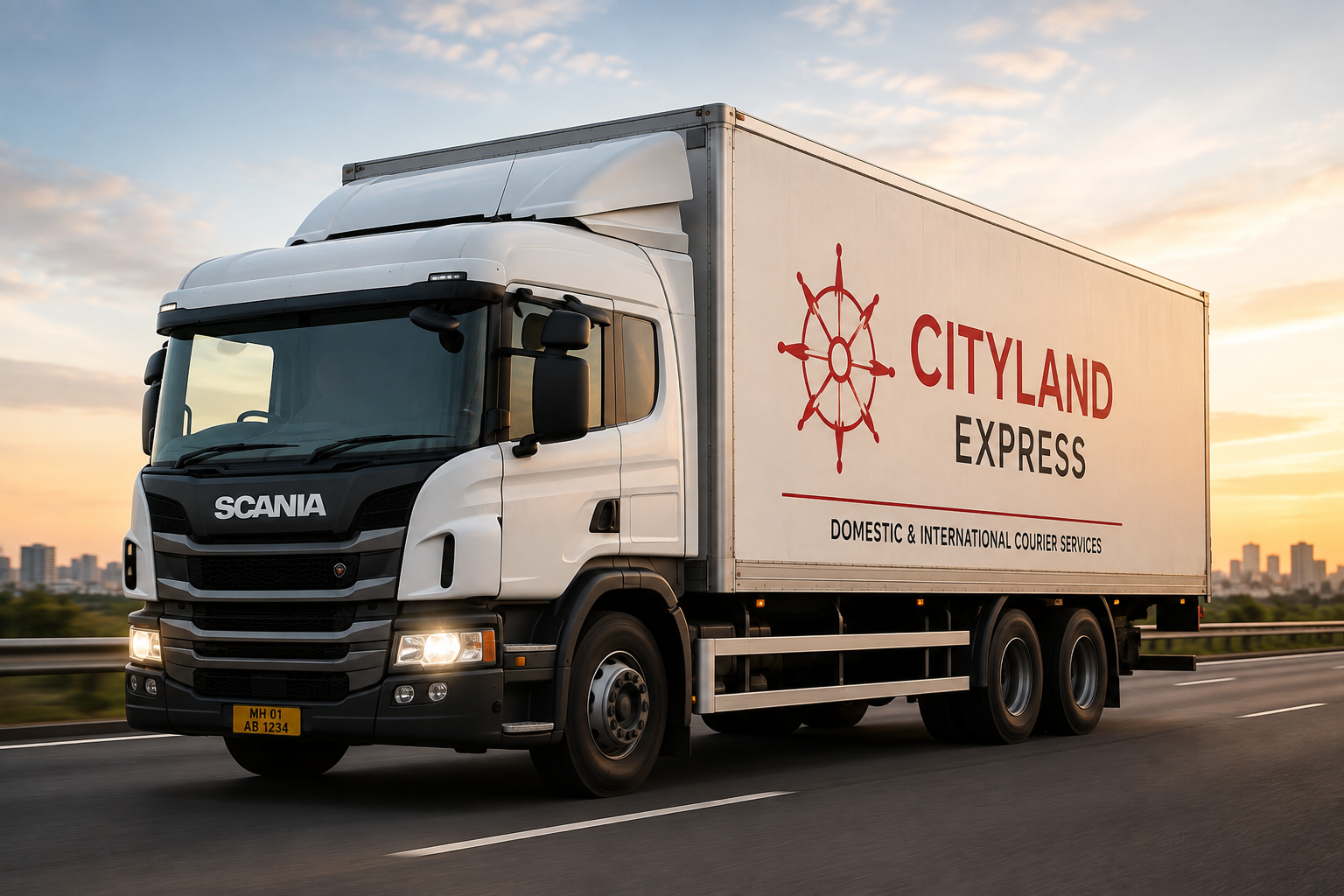 Cityland Express delivery truck on the highway
