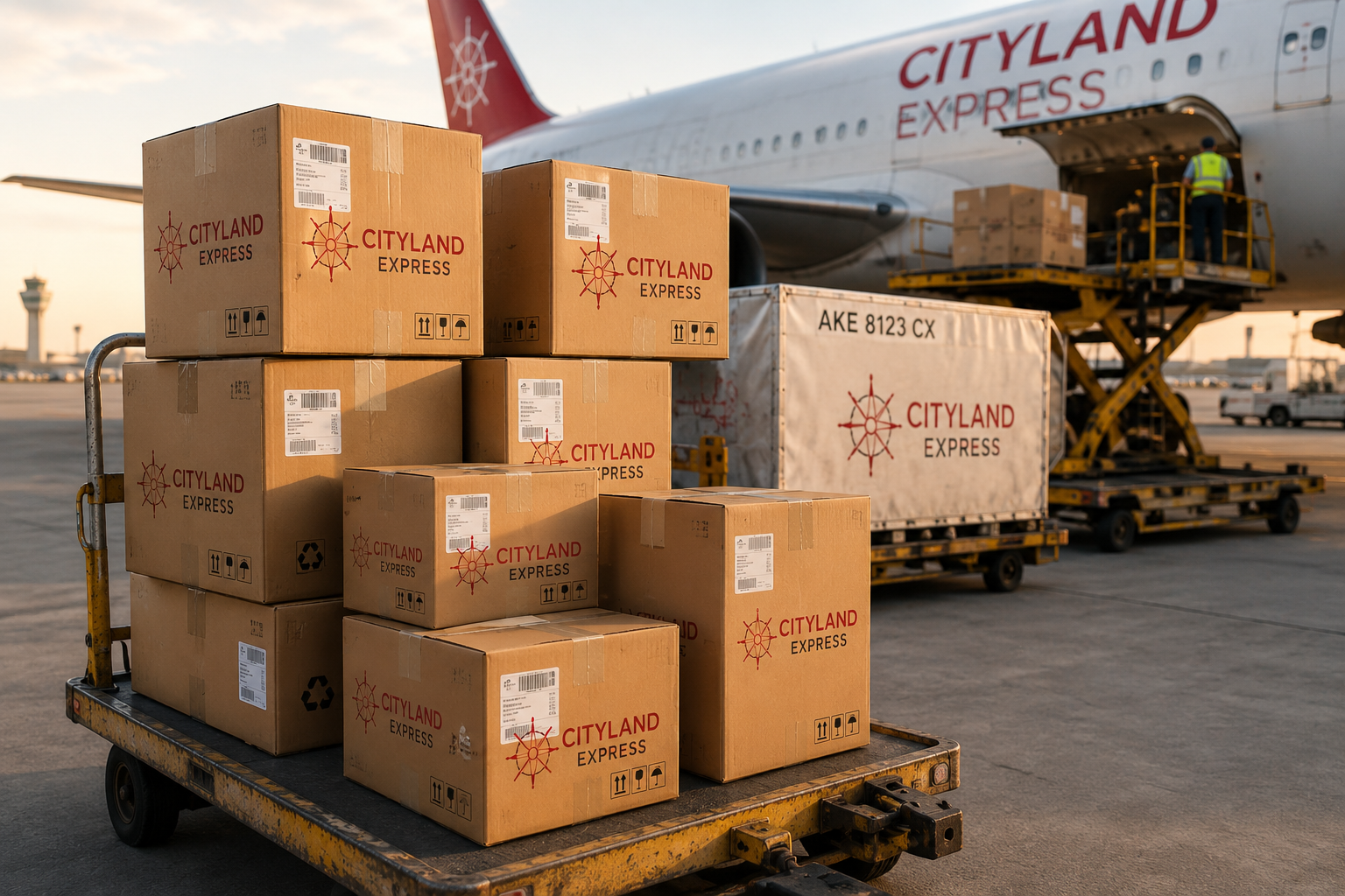 Cityland Express parcels loaded on a trolley for pickup